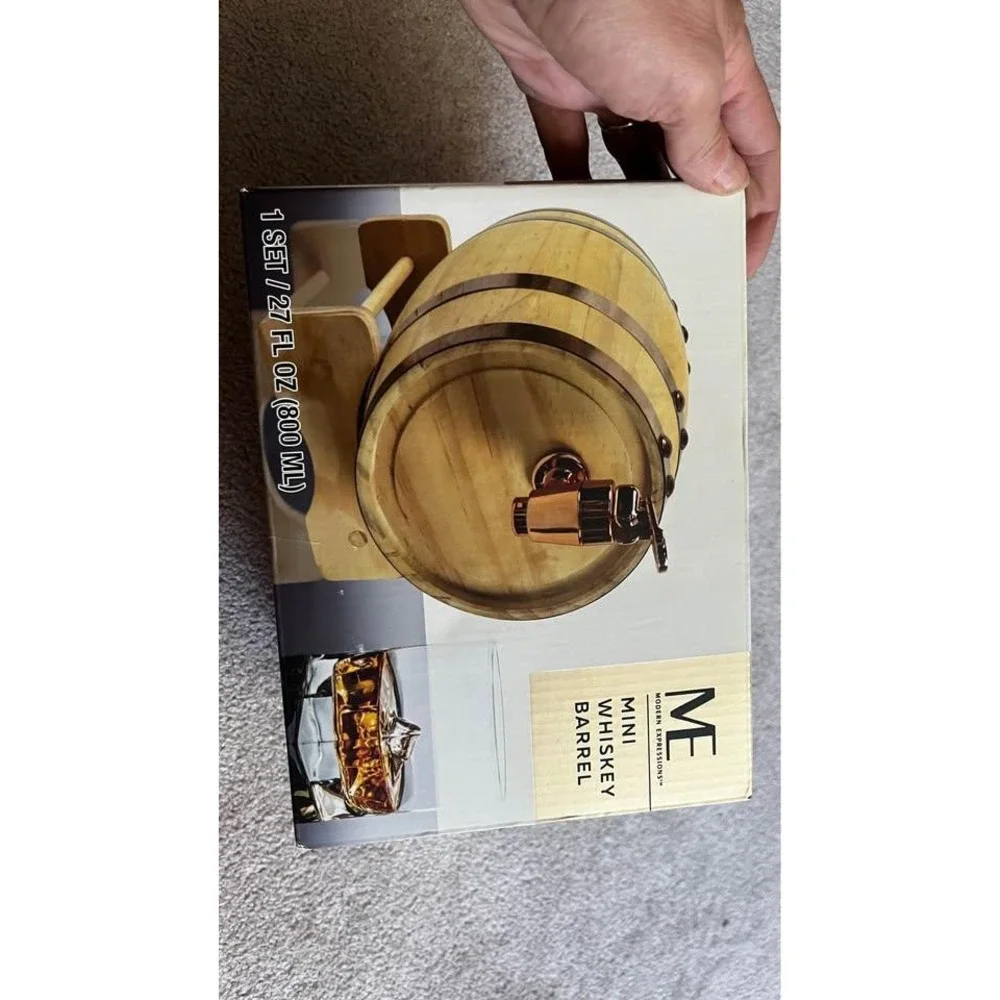 Modern Expressions Mini Whiskey Barrel Wood Liquor Dispenser 27 fl oz 800ml New